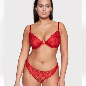 Victoria's Secret Luxe Unlined Floral Embroidered Low Cut Demi Bra 38D & Thong M